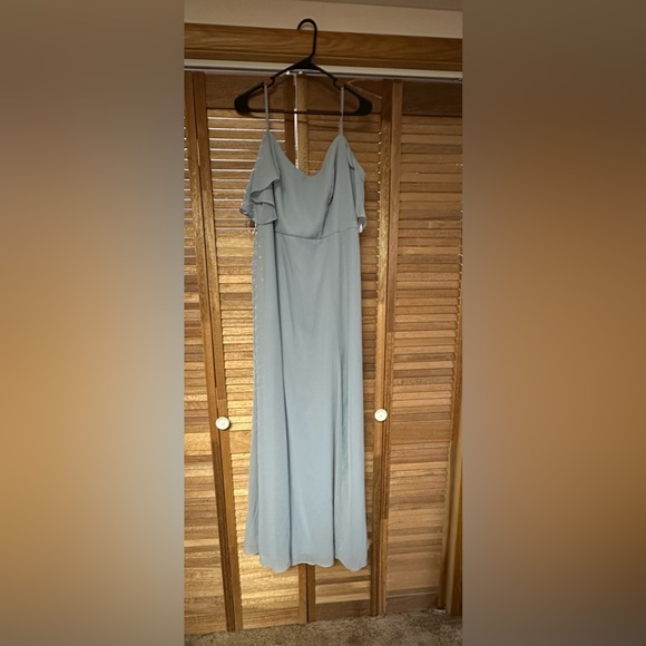 Elegant Dusty Blue Off-Shoulder Dress - Picture 1 of 1